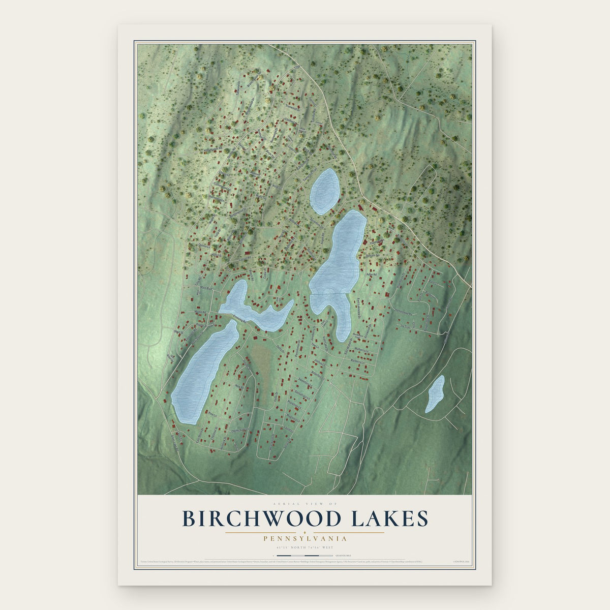 Birchwood Lakes, Pennsylvania map print, the full design