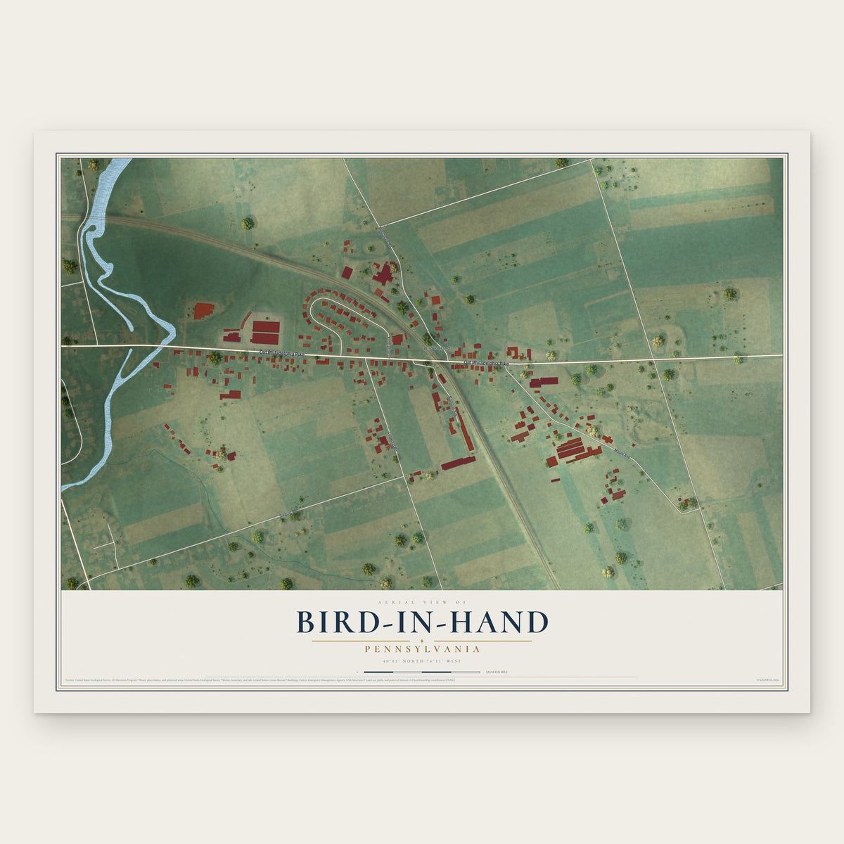Bird-in-Hand, Pennsylvania map print, the full design