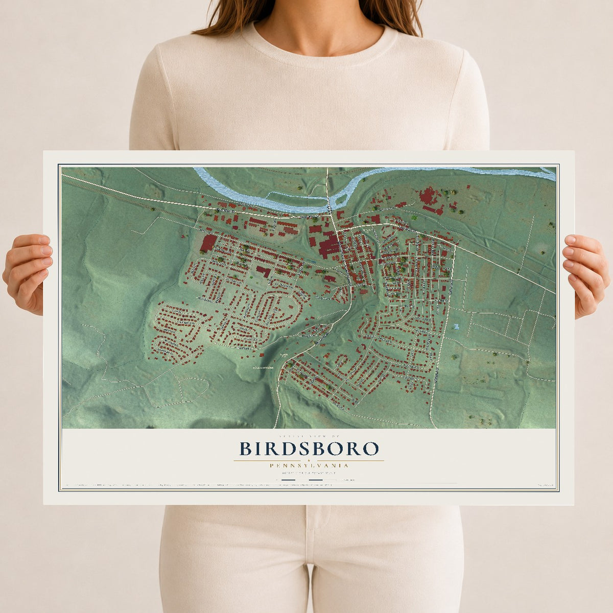 Map of Birdsboro, Pennsylvania, 12 x 18 inch unframed archival matte print