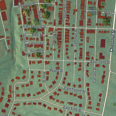 Close-up of the map of Birdsboro, Pennsylvania print showing street and building detail