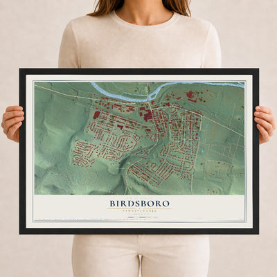 Map of Birdsboro, Pennsylvania, 12 x 18 inch print in a black wood frame