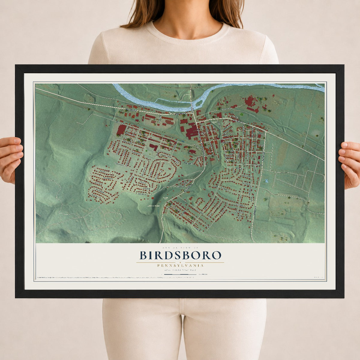 Map of Birdsboro, Pennsylvania, 18 x 24 inch print in a black wood frame