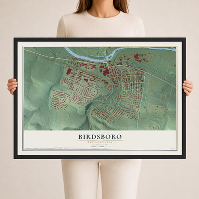 Map of Birdsboro, Pennsylvania, 24 x 36 inch print in a black wood frame