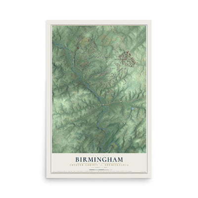 Map of Birmingham, Chester County, Pennsylvania, 12 x 18 inch unframed archival matte print