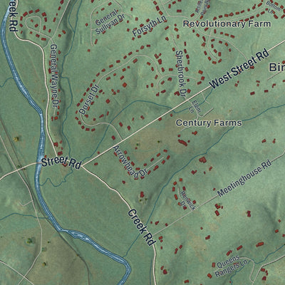 Second close-up of the map of Birmingham, Chester County, Pennsylvania print showing more streets and buildings