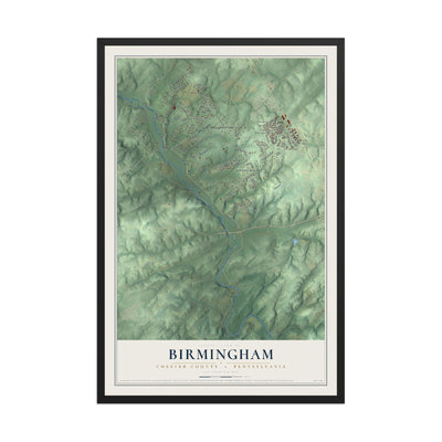 Map of Birmingham, Chester County, Pennsylvania, 12 x 18 inch print in a black wood frame