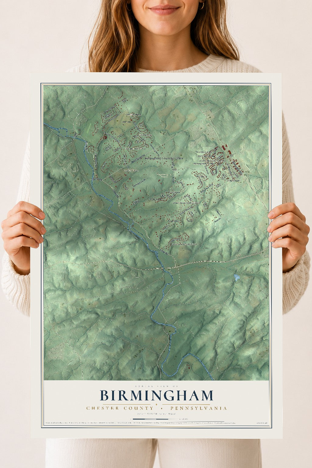 Map of Birmingham, Chester County, Pennsylvania, 18 x 24 inch unframed archival matte print