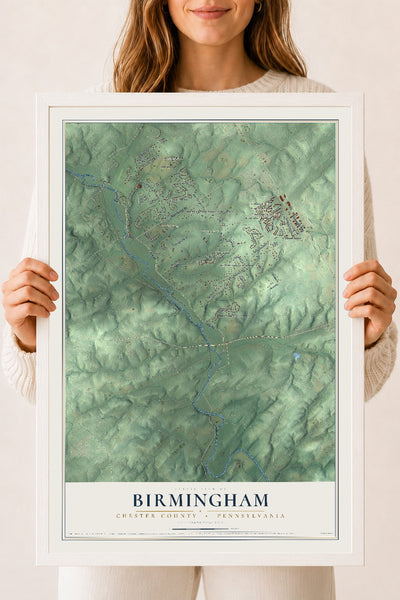 Map of Birmingham, Chester County, Pennsylvania, 18 x 24 inch print in a white wood frame