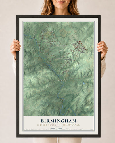 Map of Birmingham, Chester County, Pennsylvania, 24 x 36 inch print in a black wood frame