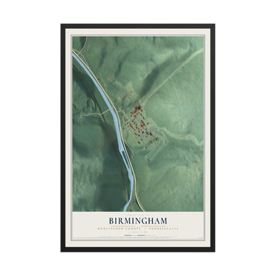 Map of Birmingham, Huntingdon County, Pennsylvania, 12 x 18 inch print in a black wood frame