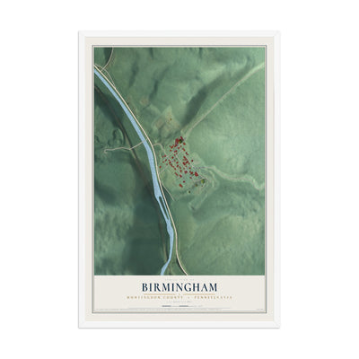 Map of Birmingham, Huntingdon County, Pennsylvania, 12 x 18 inch print in a white wood frame