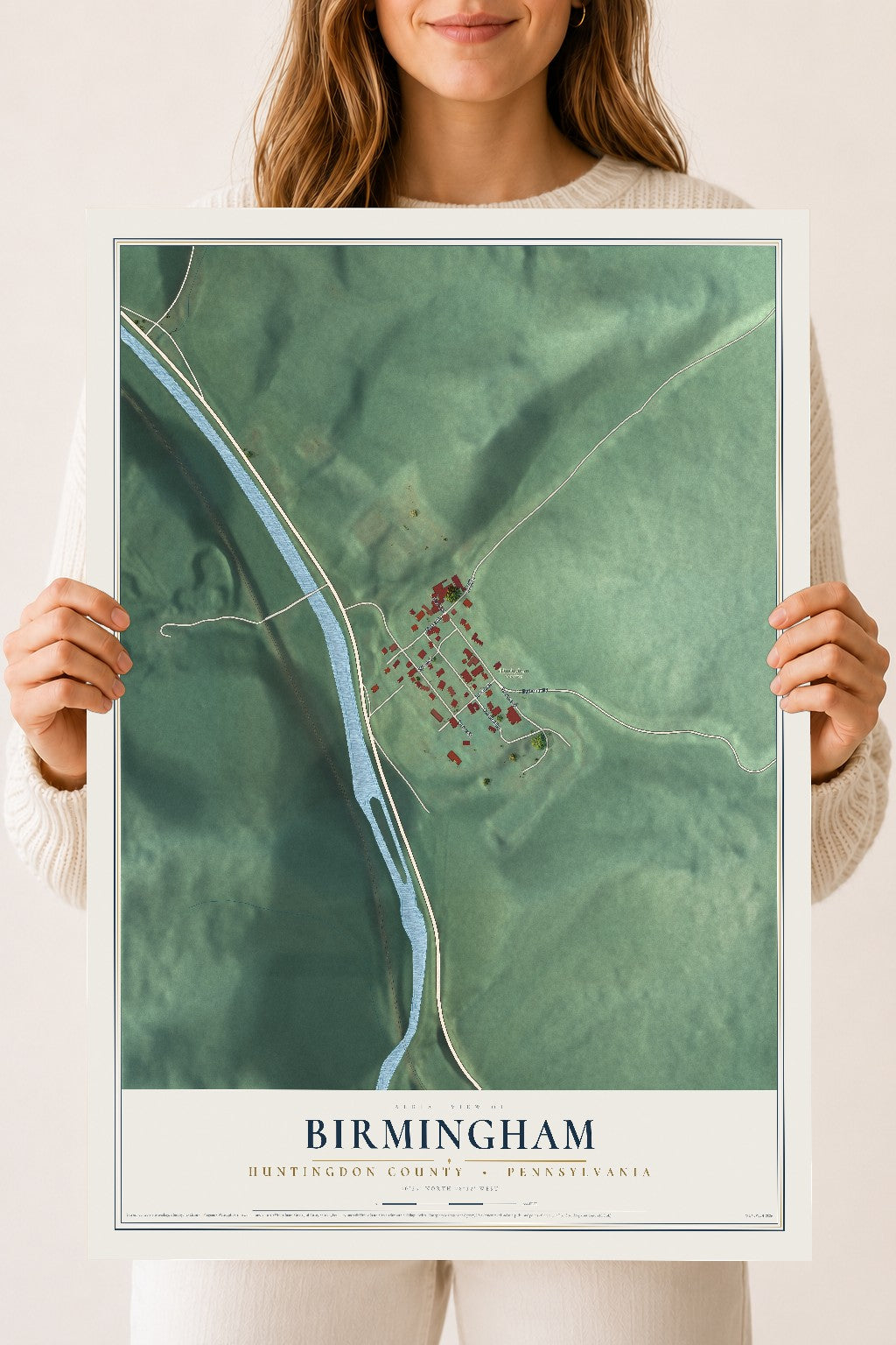 Map of Birmingham, Huntingdon County, Pennsylvania, 18 x 24 inch unframed archival matte print