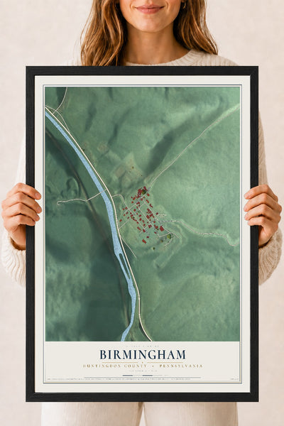 Map of Birmingham, Huntingdon County, Pennsylvania, 18 x 24 inch print in a black wood frame