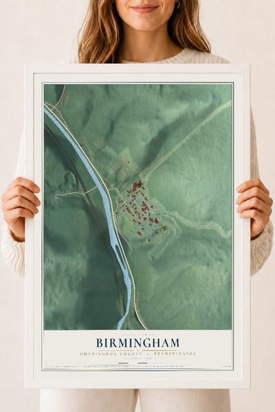 Map of Birmingham, Huntingdon County, Pennsylvania, 18 x 24 inch print in a white wood frame