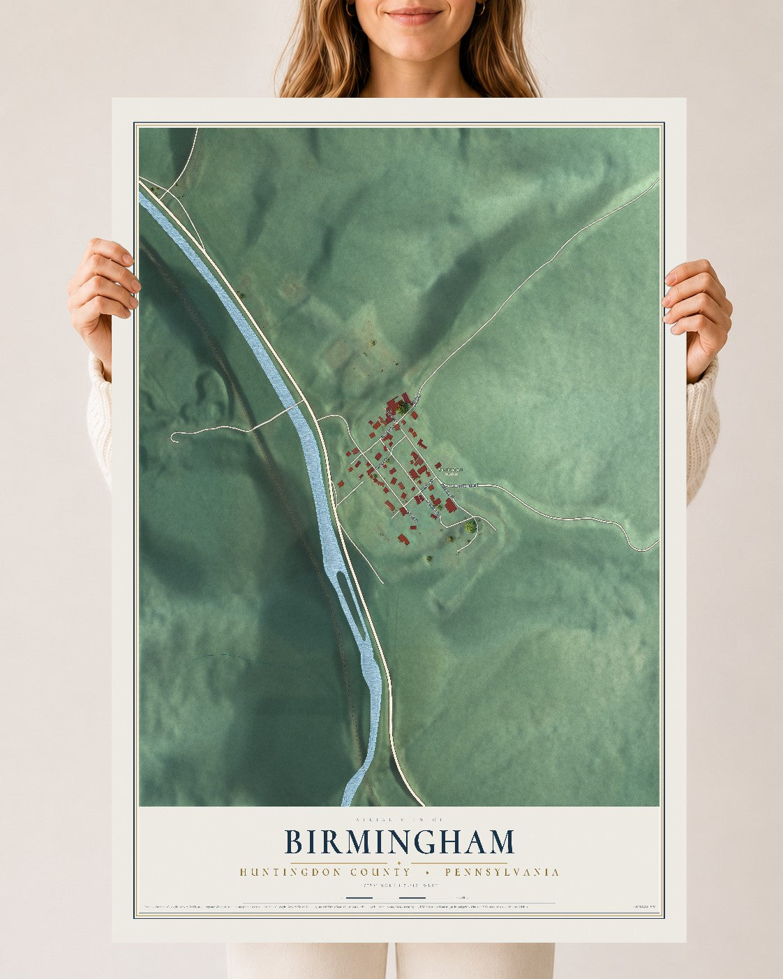 Map of Birmingham, Huntingdon County, Pennsylvania, 24 x 36 inch unframed archival matte print