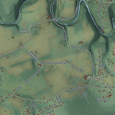 Second close-up of the map of Black Creek, Pennsylvania print showing more streets and buildings