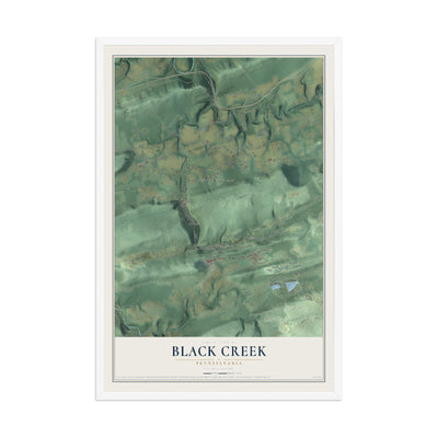 Map of Black Creek, Pennsylvania, 12 x 18 inch print in a white wood frame