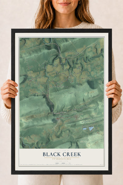 Map of Black Creek, Pennsylvania, 18 x 24 inch print in a black wood frame