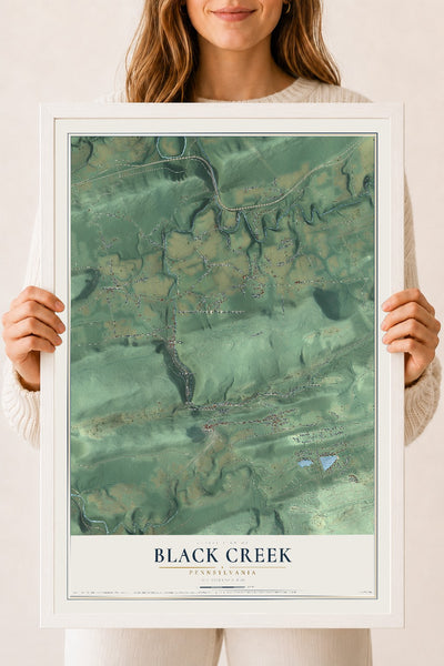 Map of Black Creek, Pennsylvania, 18 x 24 inch print in a white wood frame