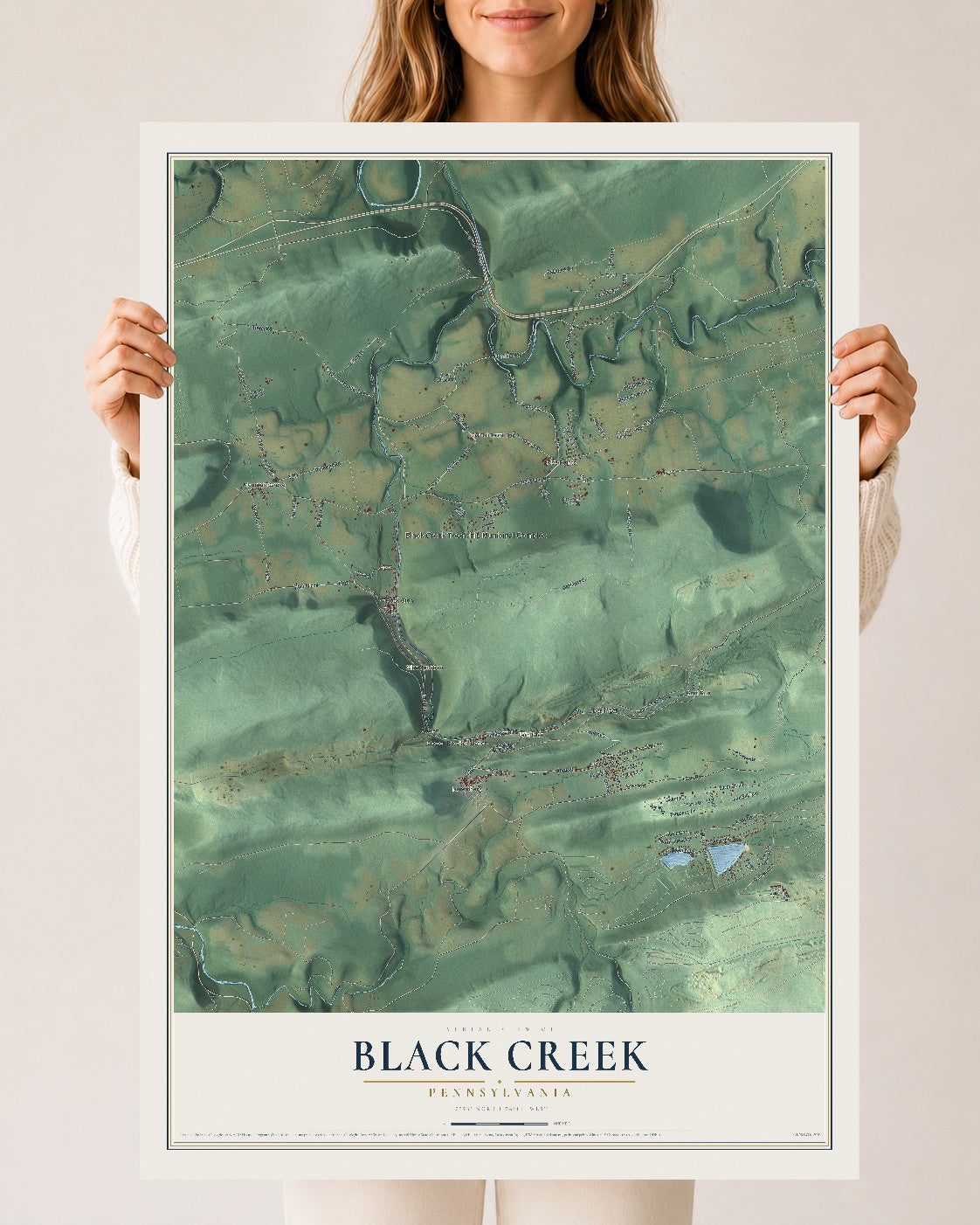 Map of Black Creek, Pennsylvania, 24 x 36 inch unframed archival matte print