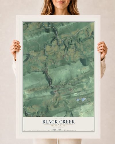 Map of Black Creek, Pennsylvania, 24 x 36 inch print in a white wood frame