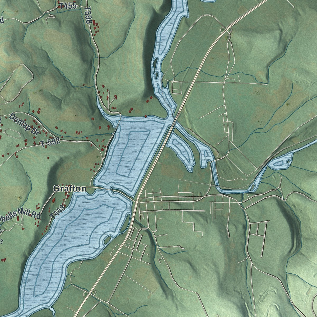 Second close-up of the map of Black Lick, Pennsylvania print showing more streets and buildings