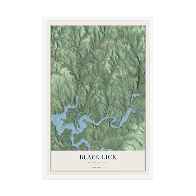 Map of Black Lick, Pennsylvania, 12 x 18 inch print in a white wood frame