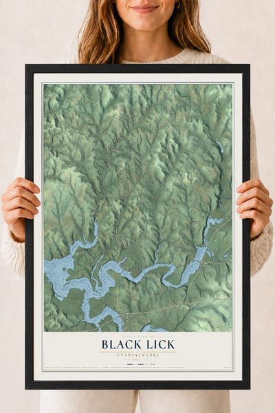 Map of Black Lick, Pennsylvania, 18 x 24 inch print in a black wood frame