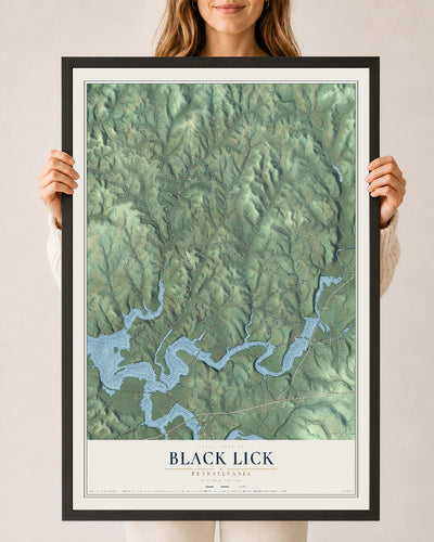 Map of Black Lick, Pennsylvania, 24 x 36 inch print in a black wood frame