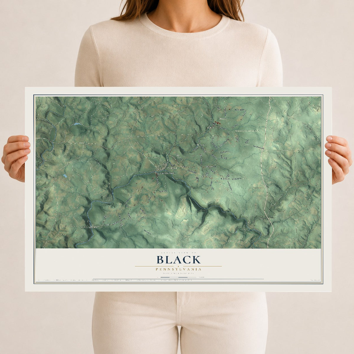 Map of Black, Pennsylvania, 12 x 18 inch unframed archival matte print
