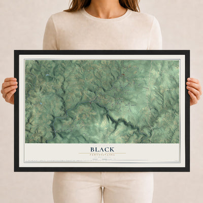 Map of Black, Pennsylvania, 12 x 18 inch print in a black wood frame