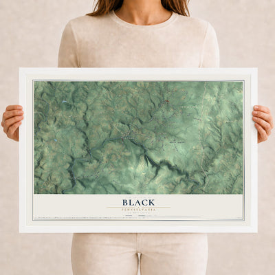 Map of Black, Pennsylvania, 12 x 18 inch print in a white wood frame