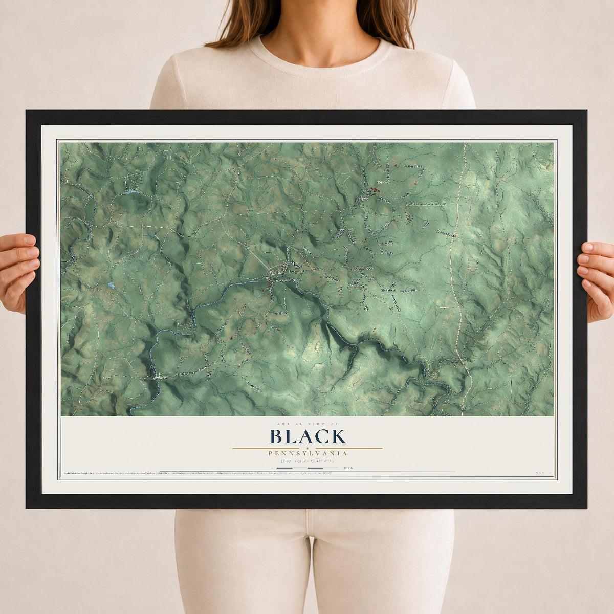 Map of Black, Pennsylvania, 18 x 24 inch print in a black wood frame