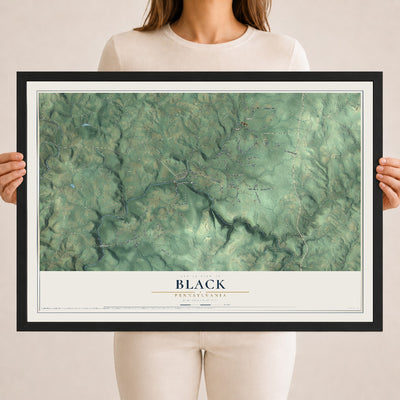 Map of Black, Pennsylvania, 18 x 24 inch print in a black wood frame
