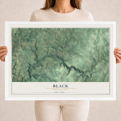 Map of Black, Pennsylvania, 18 x 24 inch print in a white wood frame