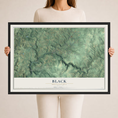 Map of Black, Pennsylvania, 24 x 36 inch print in a black wood frame