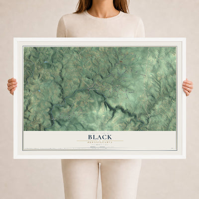 Map of Black, Pennsylvania, 24 x 36 inch print in a white wood frame