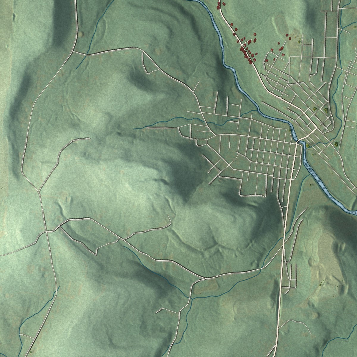 Close-up of the map of Blacklick, Pennsylvania print showing street and building detail