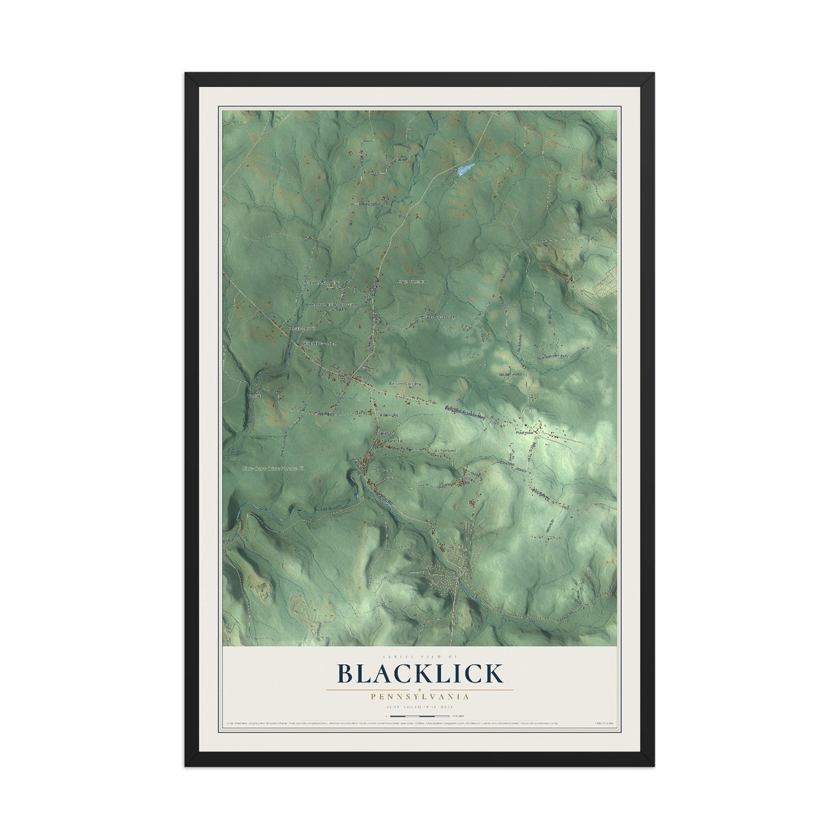 Map of Blacklick, Pennsylvania, 12 x 18 inch print in a black wood frame