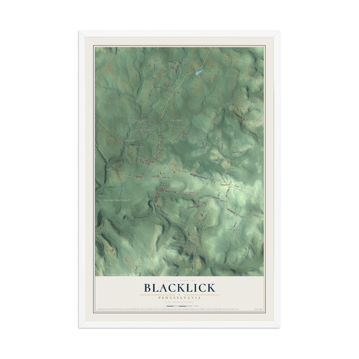 Map of Blacklick, Pennsylvania, 12 x 18 inch print in a white wood frame