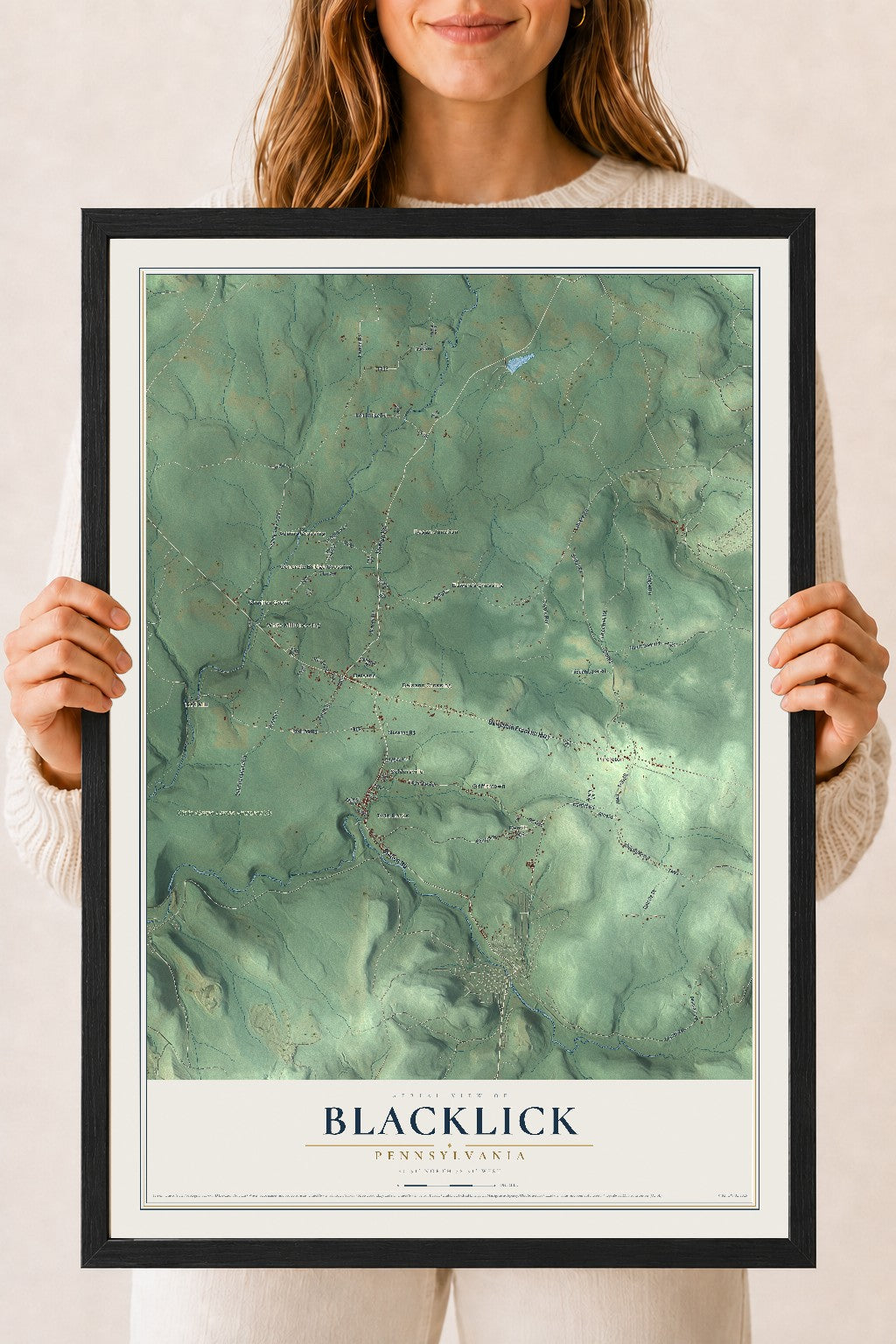 Map of Blacklick, Pennsylvania, 18 x 24 inch print in a black wood frame