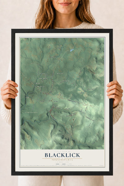 Map of Blacklick, Pennsylvania, 18 x 24 inch print in a black wood frame
