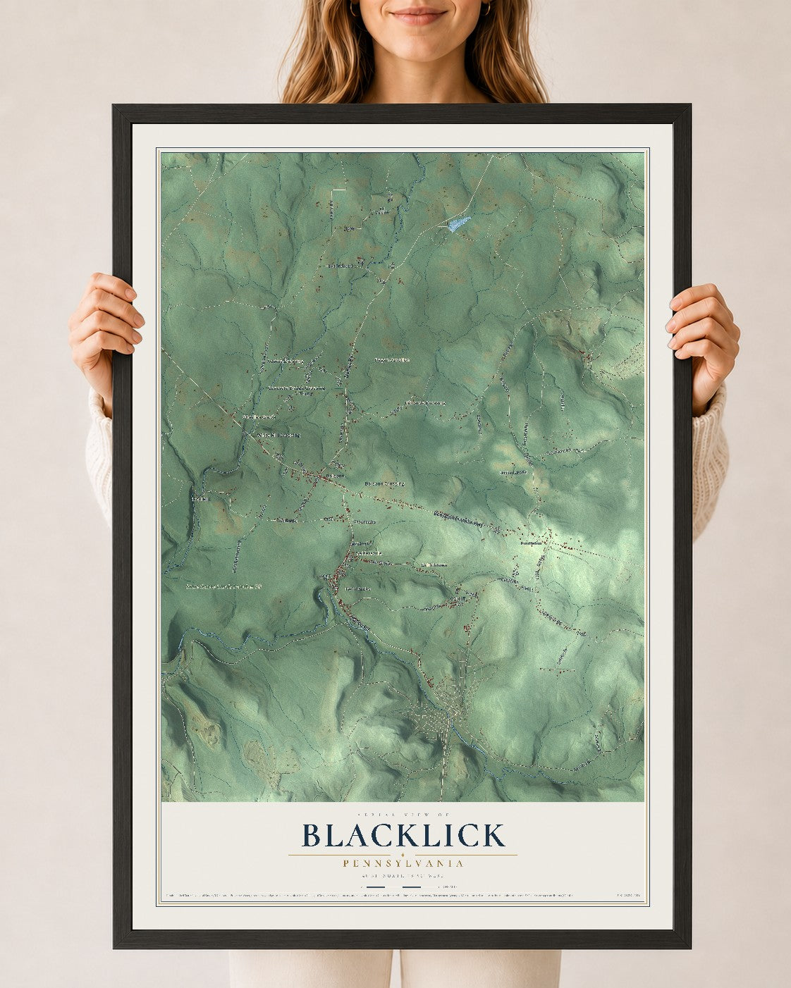 Map of Blacklick, Pennsylvania, 24 x 36 inch print in a black wood frame