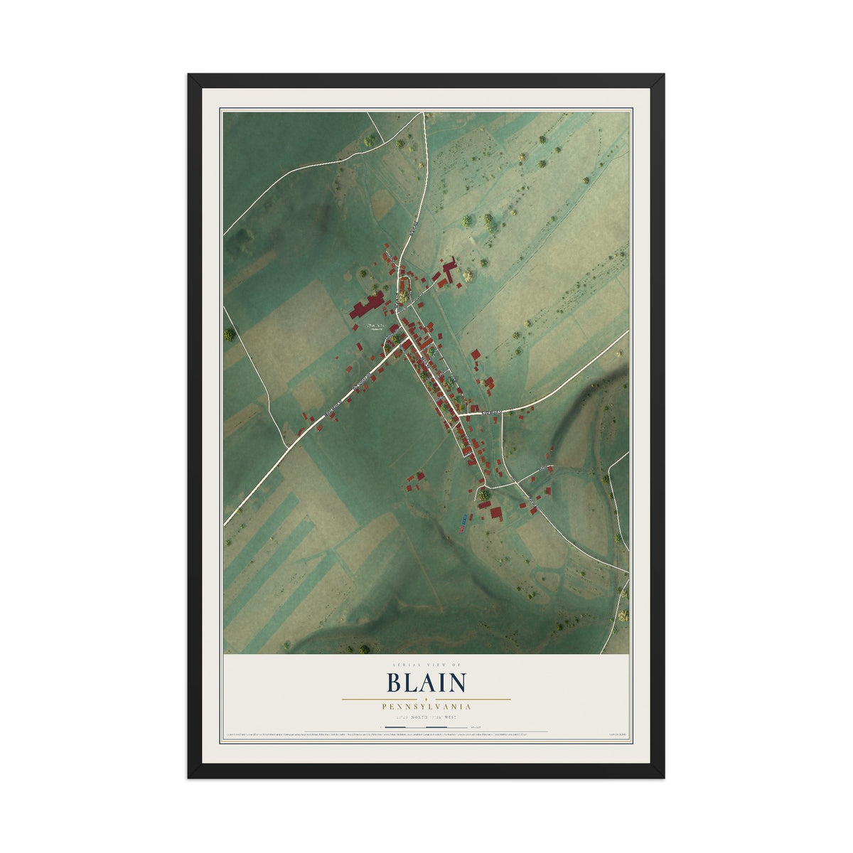 Map of Blain, Pennsylvania, 12 x 18 inch print in a black wood frame