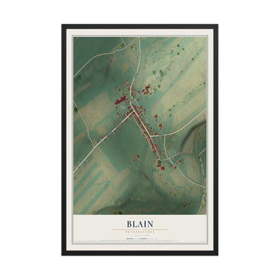 Map of Blain, Pennsylvania, 12 x 18 inch print in a black wood frame