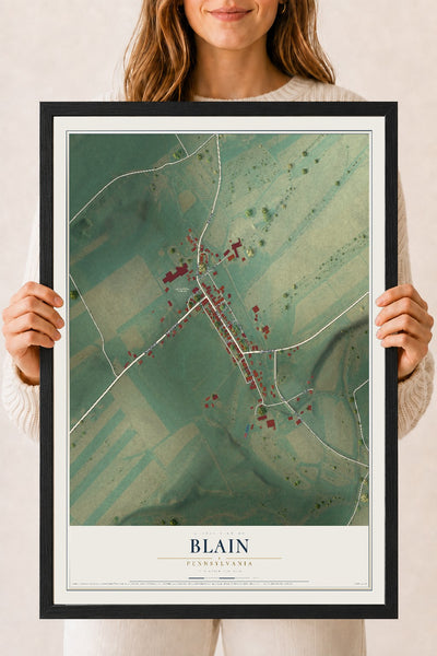 Map of Blain, Pennsylvania, 18 x 24 inch print in a black wood frame