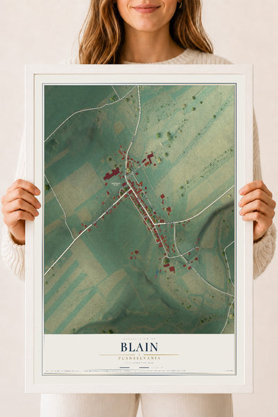 Map of Blain, Pennsylvania, 18 x 24 inch print in a white wood frame