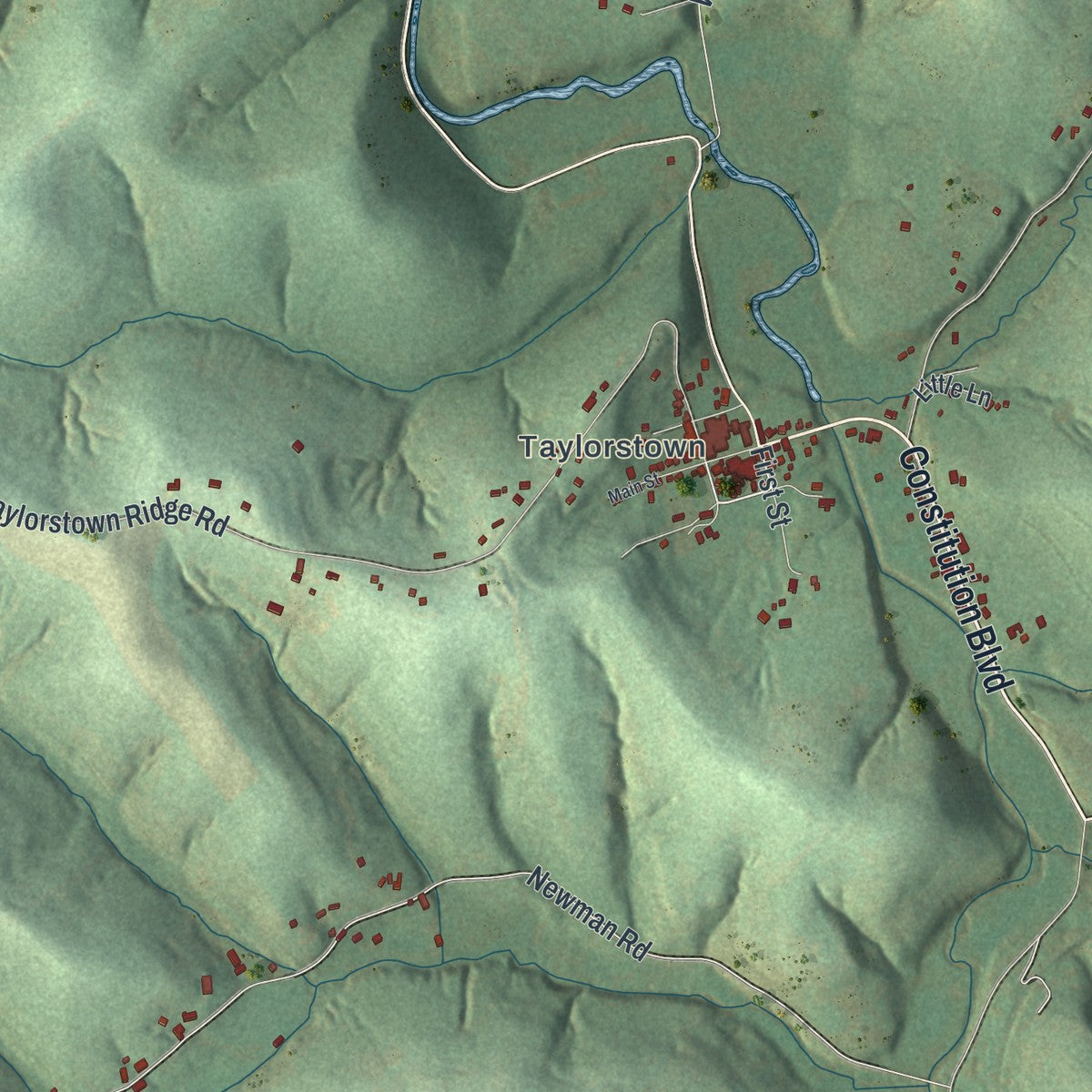 Close-up of the map of Blaine, Pennsylvania print showing street and building detail