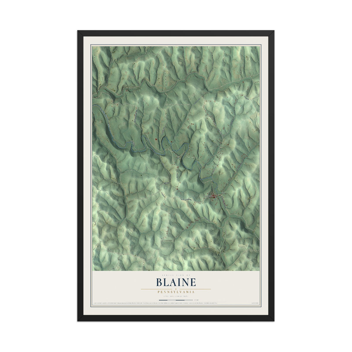 Map of Blaine, Pennsylvania, 12 x 18 inch print in a black wood frame