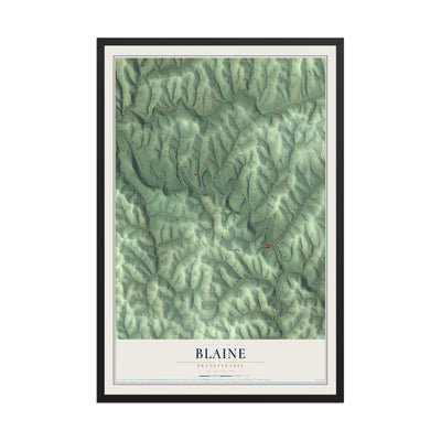 Map of Blaine, Pennsylvania, 12 x 18 inch print in a black wood frame